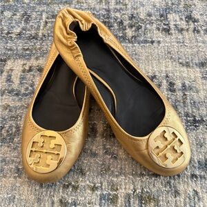 Tory Burch Gold Reva Scrunch Ballet Flats